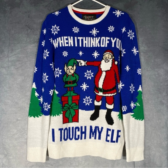Happy Holiday Urban Heritage Ugly Christmas Sweater Santa Elf Holiday Funny M - Picture 1 of 9